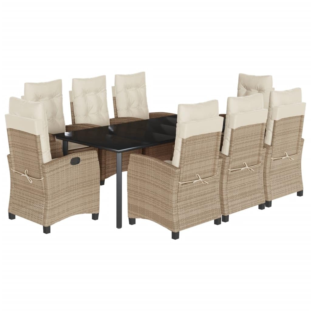 Juego de muebles de jardín de 9 piezas con cojines beige de polirratán M3212820