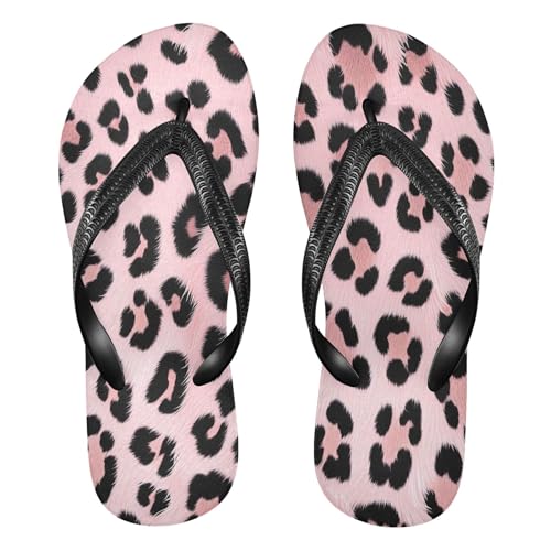Burbuja Pink Leopard Fur Flip Flops for Women Men, Soft Thong Sandals Rubber Slippers for Pool Beach Essentials