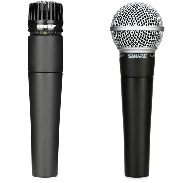 Shure SM57 & SM58 Microphone Set - Professional Dynamic Cardioid Pair for Instruments & Vocals - Crisp Sound & Versatile Performance