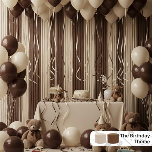 Image of PartyWoo Crepe Paper Streamers 8 Rolls 656ft, Pack of Brown, Gold, Sand White Party Streamers, Crepe Paper for Birthday Decorations, Party Decorations, Wedding Decorations (1.8 In x 82 Ft /Roll)