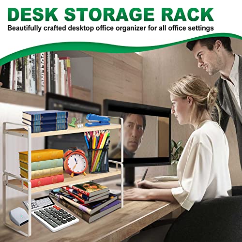 Image of YGYQZ Desk Shelf Organizer for Top of Desk, Detachable 2 Tier Desktop Bookshelf, Wooden Desk Shelves Storage Rack, Small Desktop Shelf for Office Home Dorm, Tabletop Desk Organizer Stand (White Wood)