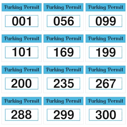 Image of Clabby 300 Pcs 2x3 Inch Parking Permit Stickers Static Window Stickers with Front Adhesive, Car Windshield Decals Numbered (Numbered 001-300,Blue)