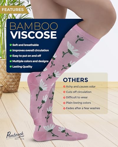 Image of Pembrook Bamboo Viscose Light Compression Socks - 3 Pairs | 8-15 mmhg Compression Socks | Knee High Comfort Support Socks