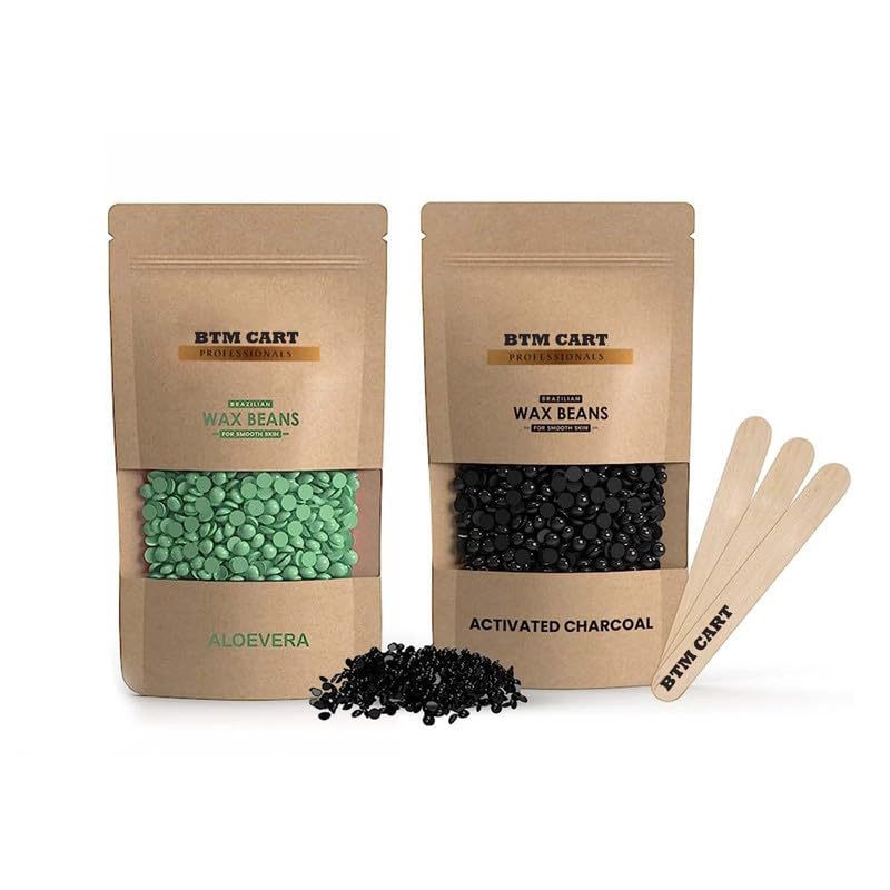 BTM CART Hair Removal Hard Wax Beans Painless And Stripless For Women Face, Eyebrow, Back Hair, Chest Hair, Bikini Hair Wax Bean,Legs, Arms, Beards (200 gm AloeVera-200gm Charcoal) Pack Of 2 (B0D3BBR7W2) Amazon Price History, Amazon Price Tracker