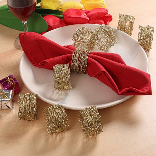Homebia Designs Mesh Napkin Rings, Round Handmade Napkin Ring for Wedding, Dinner Parties, Christmas, Reception, Kitchen, Family Gathering, Everyday Use - Set Your Table with Style - Set of 12 - Gold