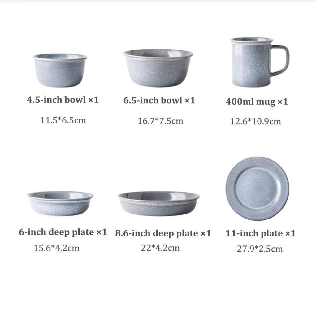 Set da tavola, Set da tavola da 6 Pezzi, Set da tavola in Ceramica Blu retrò, Piatti, Ciotole, Tazze, Servizio per 1 Persona(