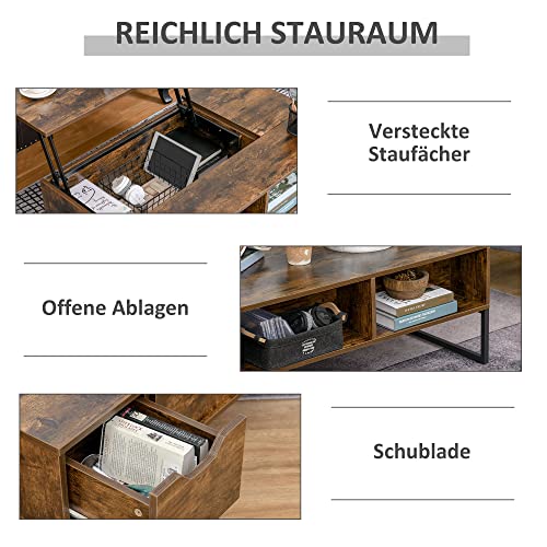 HOMCOM Couchtisch Wohnzimmertisch Kaffeetisch mit Höhenverstellbarer Platte Spanplatte Braun 100 x 60 x 44 cm – Bild 6