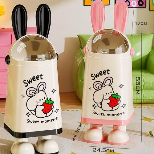 Image of Kriva Large Capacity Rabbit Ears Trash Bin | Double-layer Creative Cute Cartoon Plastic Garbage Can for Outdoor & Home Recycling Use | Waste Dustbin For Bathroom Storage (Pink, 1Pc)
