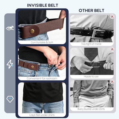 Image of WHIPPY No Buckle Stretch No Show Belt for Men 1.38 inches Wide, Buckless Invisible Elastic Belt for Jeans Pants