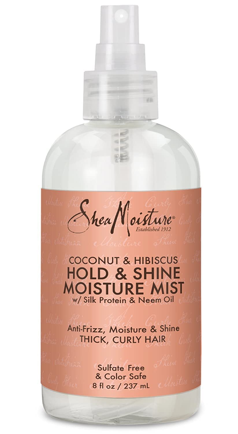 Shea Moisture Coconut Hibiscus Hold & Shine Daily Moisture Mist w/Silk protein & Neem Oil 8 oz, Thick, Curly Hair, Sulfate Free & Color Safe, Pack of 2