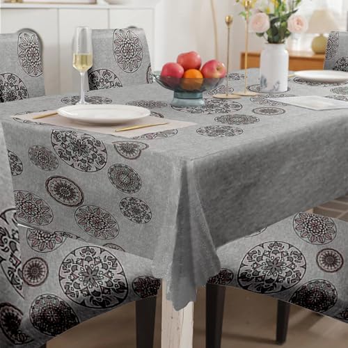 Image of Amazon Basics Dining Table Cover with 6 Chair Covers|Table Cover: 100% Polyester Woven Fabric 140 GSM, 220Cm X 140Cm|Chair Cover: 95% Polyester & 5% Spandex 110 GSM, 50Cm X 40Cm|Grey, Rectangular