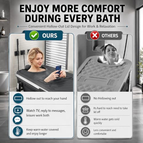 Image of Large Bathtub for Adults 6 Feet Foldable bath tub for bathroom with Temperature Meter and bath pillow 148Lx62Wx52H CM Hot and ice spa bathtub for home Portable adult bathtubs(Grey)