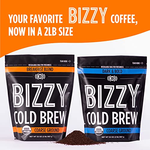 Bizzy Organic Cold Brew Coffee | Breakfast Blend | Coarse Ground Coffee | Micro Sifted | Specialty Grade | 100% Arabica | 2 Lb #TOP4