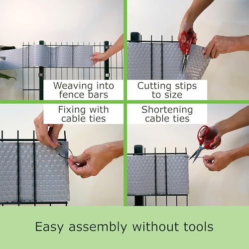 workingHOUSE Polyrattan Privacy Screen Strips for Double Bar Mesh Weatherproof Strips for Fence Balcony and Terrace 255cm Length x 19cm Height (6 x Anthracite) - Image 3