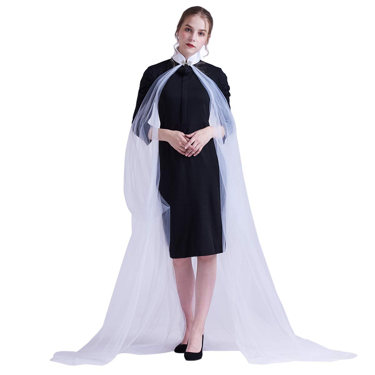 Graceart White Lady's Mesh Cape Fairy Elf Wedding Dress Elven Queen Princess Collared Cloak Medieval Costume