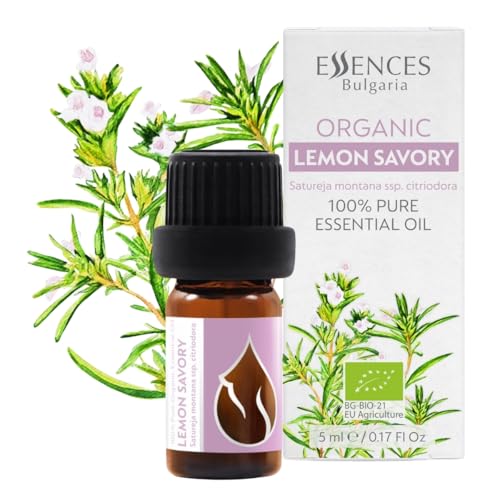 Essences Bulgaria Aceite Esencial Ajedrea de Limón Orgánico 5ml | Satureja Montana Citriodora | 100% Puro y Natural | Sin Diluir | Grado Terapéutico | Granja Familiar | Destilado al Vapor | Sin OMG