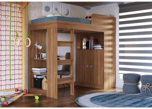 Cama Alta Multifuncional Infantil/juvenil com Armário e Escrivani...