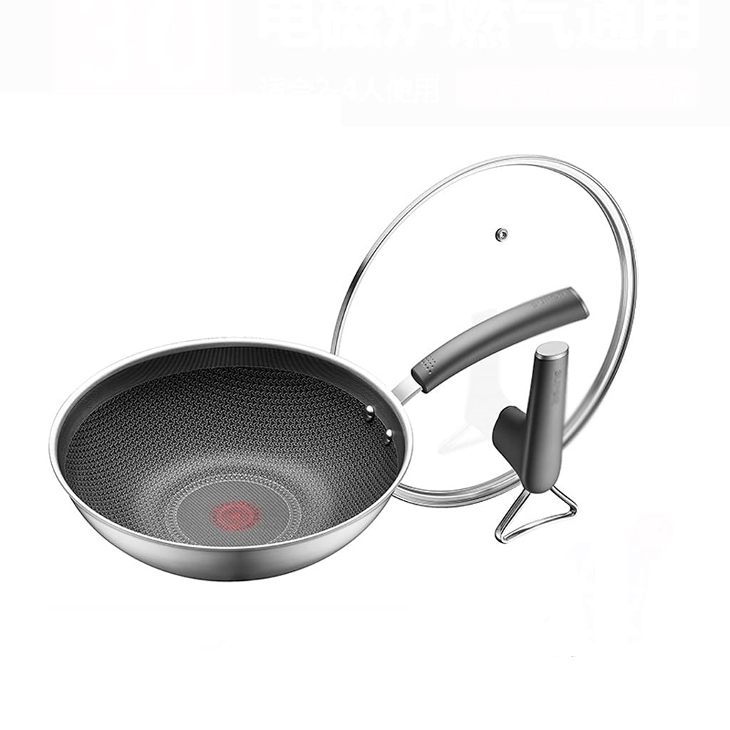 Stainless Steel Wok 30cm32cm Non-Stick Pan No Smokeless Coated Flat Electromagnetic Furnace Gas Pot (Size : 30) (30)