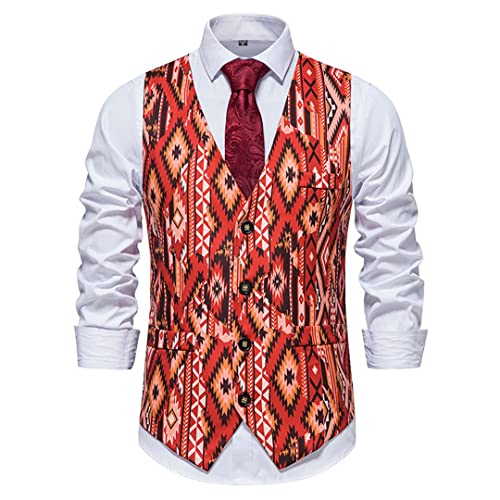 Mens African Tribal Graphic Print Suit Vest Geometric Pattern Sleevless Waistcoat Hippie Dashiki