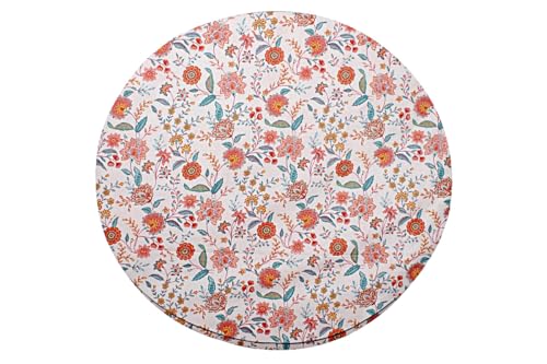 Image of The Furnishing Tree Elastic Cotton Round Center Table Cover 24x24 in Inches Floral Multicolor on offwhite Base