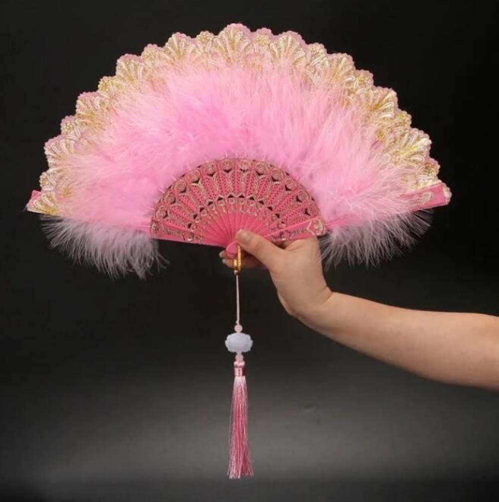 Abanicos chinos hechos a mano para regalos de boda: abanico rosa de plumas