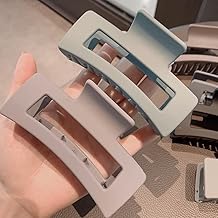 Xivir Hair Claw Clips For Women, Neutral 3.54" Big Claw Clips, Square Non-Slip Hair Clips, Large Rectangle Claw Hair Clips Pack Of 2, Multicolor