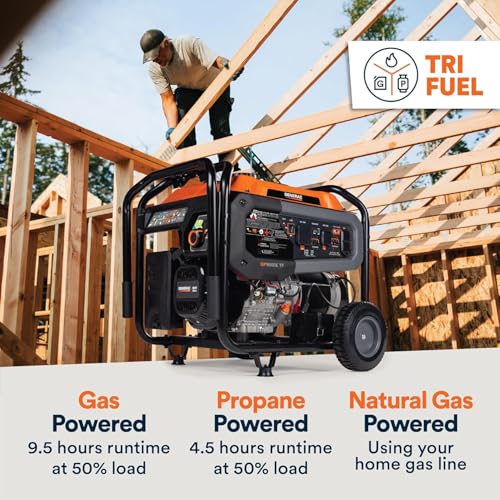 Image of Generac 12,500 Starting Watt Tri-Fuel Portable Generator | Gas and Propane Compatible, Quiet Operation, Produces Clean, Stable Power, Great for Home Backup, Camping, and RV Use
