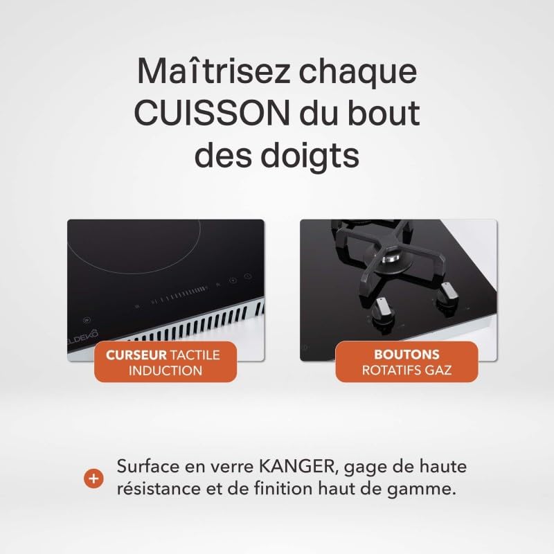 BELDEKO Plaque Mixte 2 Gaz + 2 Induction 6900W - Marque Française