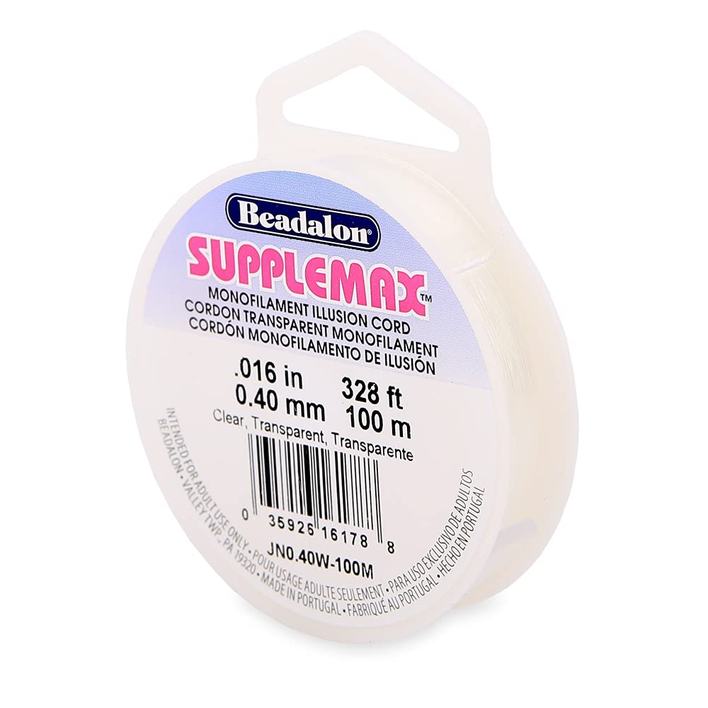 Beadalon SuppleMax Illusion Beading Cord, 0.40 mm / 0.016 in, Clear Monofilament, 100 m / 328 ft