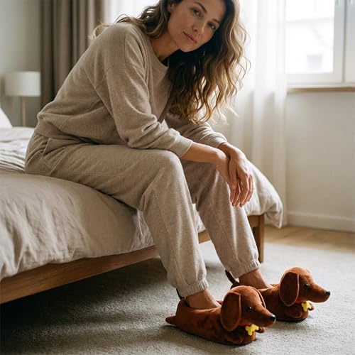Image of Unimaglif Cute Dachshund Slippers For Women - Cozy Warm Animal Dog Slippers For Indoor