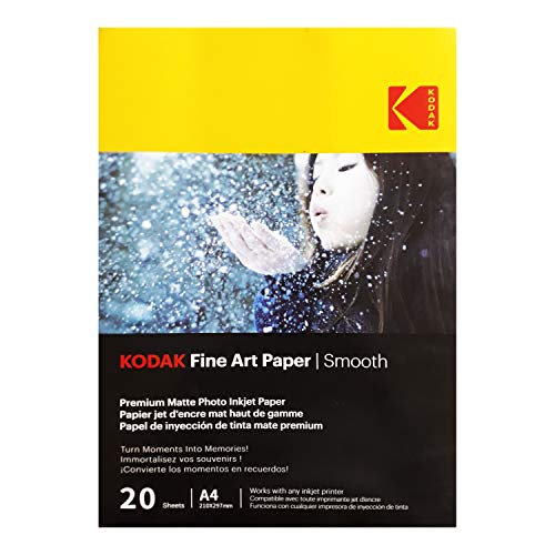 {Papel Fotografico A4 Mate Hp Papel Fotografico KODAK Fine Art Paper - Papel Fotográfico Mate, Paquete de 20 Hojas, 340 g/m², Tamaño A4 (21x29,7 cm), Impresión con...