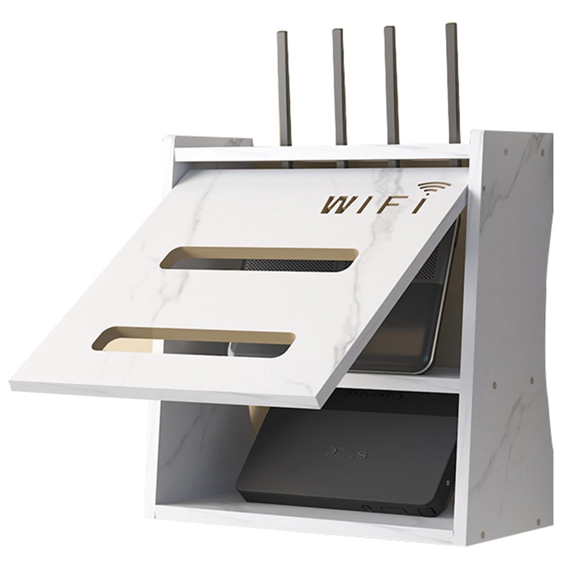 Cache Box, Boîte de Rangement pour Routeur WiFi, Support Mural/Bureau, Rangement Mural Box pour Cache par Faitement Le Boitier TV/Módem/Router/Cables(White)