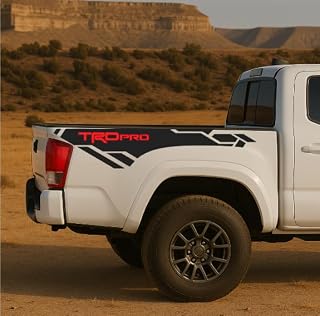TRDPro Bedside Vinyl Decal Stickers, Set of 2, Compatible with ToyotaTacoma 2016-2024, Black and Red