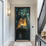 Door Sticker Decals 3D Whimsical Tree Library Wall Art Misty Fantasy Book Haven Sticker Murals Peel...