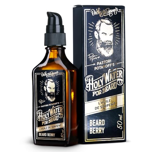 Dick Johnson Bartöl Holy Water Duft 50 ml – Bart Öl mit Arganöl, Mandelöl, Jojobaöl & schwarze Johannisbeersamenöl – Bartpflege für Männer zur täglichen Anwendung & Bartwachstum – Made in Finnland