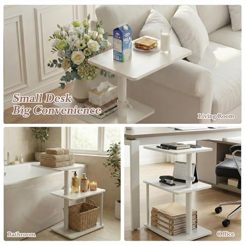 Image of Faesun 360 Swivel Side Table for Height Adjustable, C Shaped End Table for Couch with Storage, 3-Tier Night Stand with Open Shelf, Tv Tray for Small Spaces, Living Room, Bedroom, White