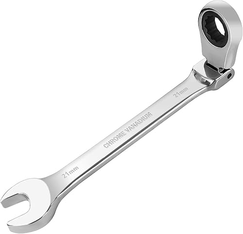 Tongze Llave de trinquete de cabeza flexible de 0.827 in Llave combinada de trinquete métrica con cabezal flexible de 12 puntos y extremo abierto