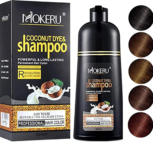 MOKERU - Champú profesional con aceite de argán y coco para el cabello, 500 ml, instantáneo, acción rápida, larga duración, champú de color para el cabello en minutos, larga duración, marrón oscuro