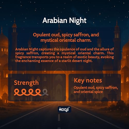 Image of Kooji Can Car Perfume + 5ml Car Hanging Perfume Pendant (Free)-Arabian Night Scent-Long-Lasting, Alcohol-Free, Oud & Saffron Oriental Fragrance-For Car, Home, or Office Use-Lasts Up to 60 Days