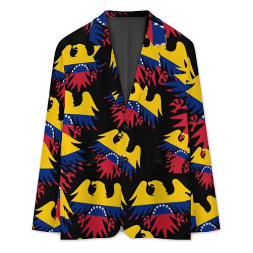 Venezuelan Ea-gles Flag Men's Slim Suit Long-Sleeve Prom Tuxedo Classic Two Button Business Jacket3