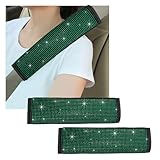Gasedin 2 PCS Bling Car Seat Belt Cover, Sparkle Leather Seat Belt Pads with Rhinestone, Diamonds Glitter Seatbelt Cushions for Women Girl, Universal Interior Car Accessories (Green)