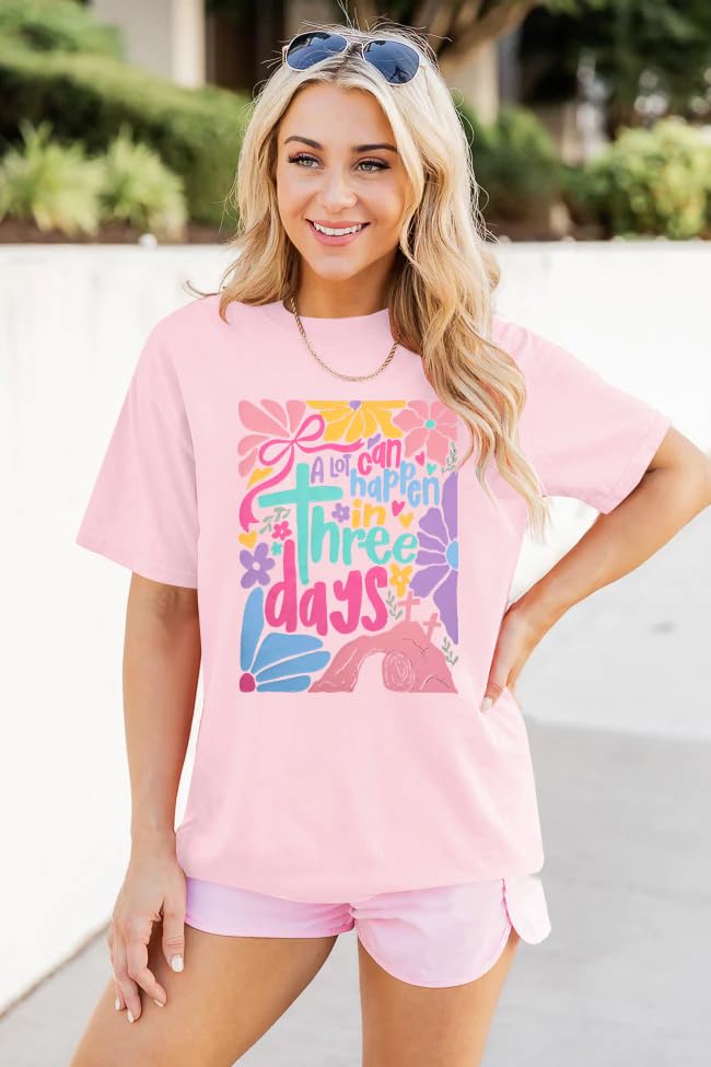 Image of A Lot Can Happen in 3 Days Shirt Women Christian Easter Tshirts Casual Short Sleeve Religious Quotes Tee Tops