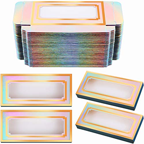 100 Pieces Empty Eyelashes Packaging Paper Case Eyelash Holder Box Eyelashes Container with Holographic Design for False Eyelash Care Cosmetic Tools