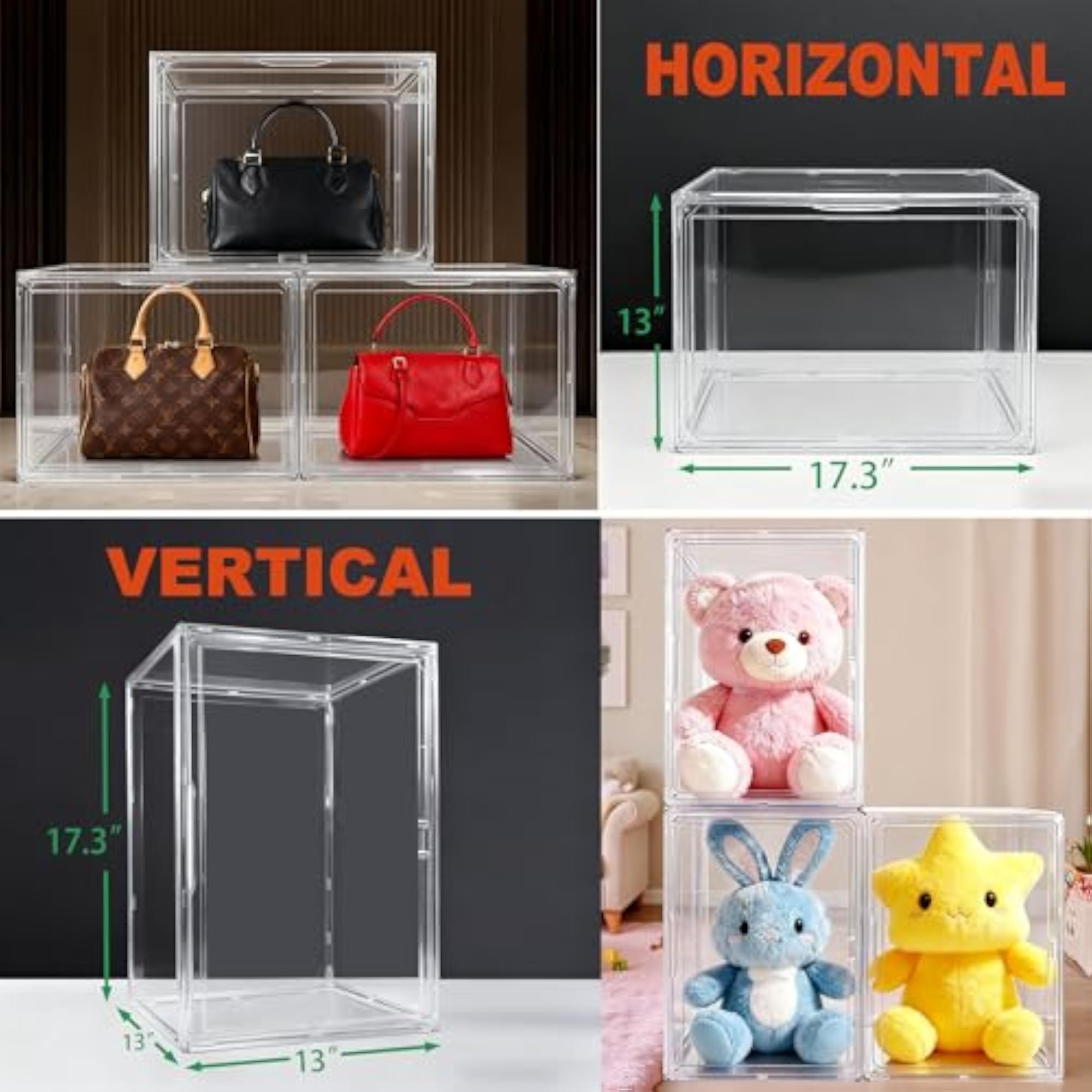 3 Pack XXX-Large Acrylic Purse Box Handbag Organizer