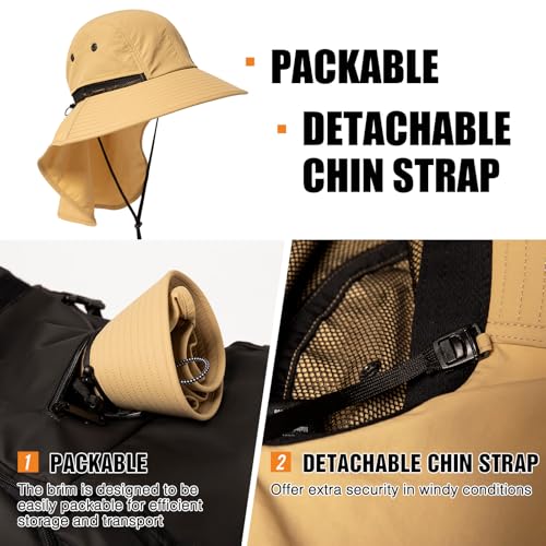 Image of Oversized XL XXL Mens Sun Hat Big Head Neck Flap Shade Waterproof UPF50+ Wide Brim Hat Fishing Safari Hiking