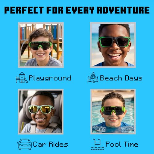 Image of ARKAID Minecraft Boys Sunglasses | Official Minecraft Gear | 100% UV Protection | Official Minecraft Boys Sunglasses and Sports Wraps | Impact Resistant | Gift Idea | Fits Most Kids