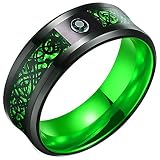 LOTIITEL 8mm Titanium Rings for Men Women Celtic Dragon Wedding Band (Black & Green, 9)