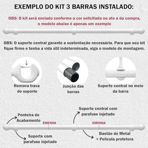 Kit Varão Simples Para Cortina 2,00 Metros 28mm Colorido (Preto)