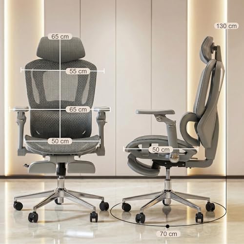 Image of DROGO Magnus Ergonomic Office Chair for Work from Home, Computer Chair with 7D Armrest, Headrest, Curved Lumbar Support, Adjustable Back & Sliding Seat | 130 Recline, Footrest & Aluminium Base (Grey)