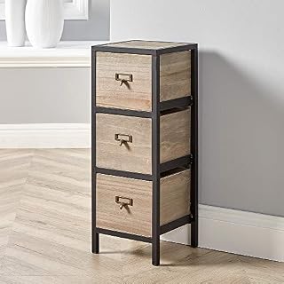 Home Source Solid Wood Chest Storage Unit Bedroom Office Organiser Metal Frame, 3 Drawer